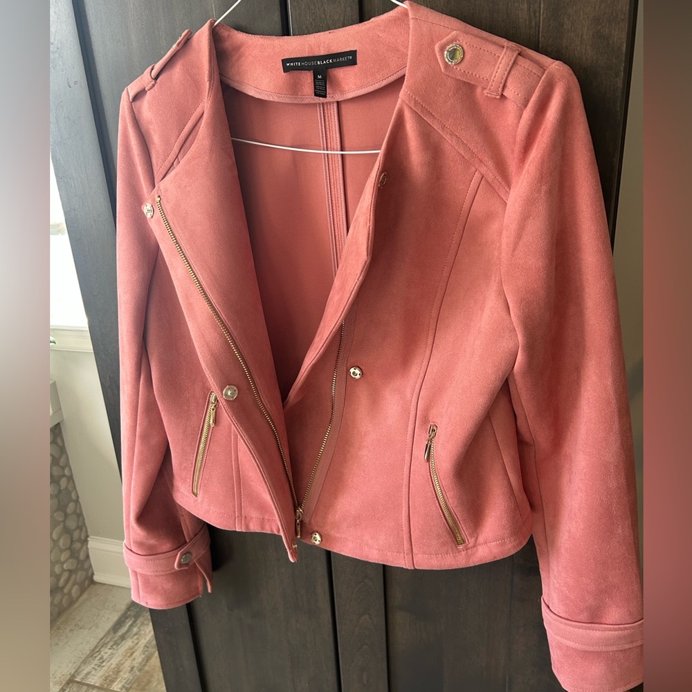 White House Black Market Rose Pink Suede Bomber Jacket